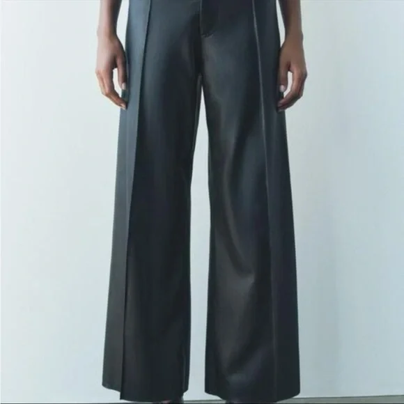 Zara NWT ZW Collection faux leather tailored pants black 3581/041 - Picture 9 of 11